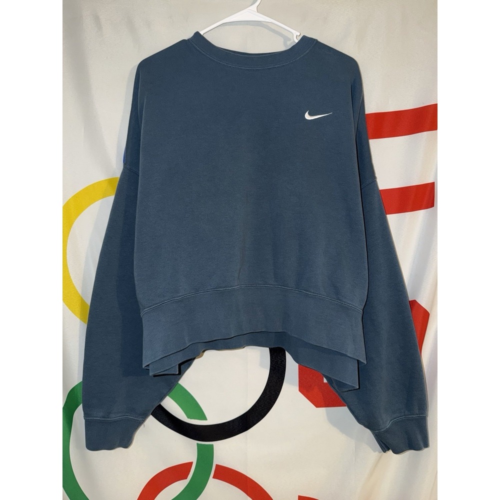 Nike Crewneck Sweatshirt Womens Large Cropped Blue Pullover